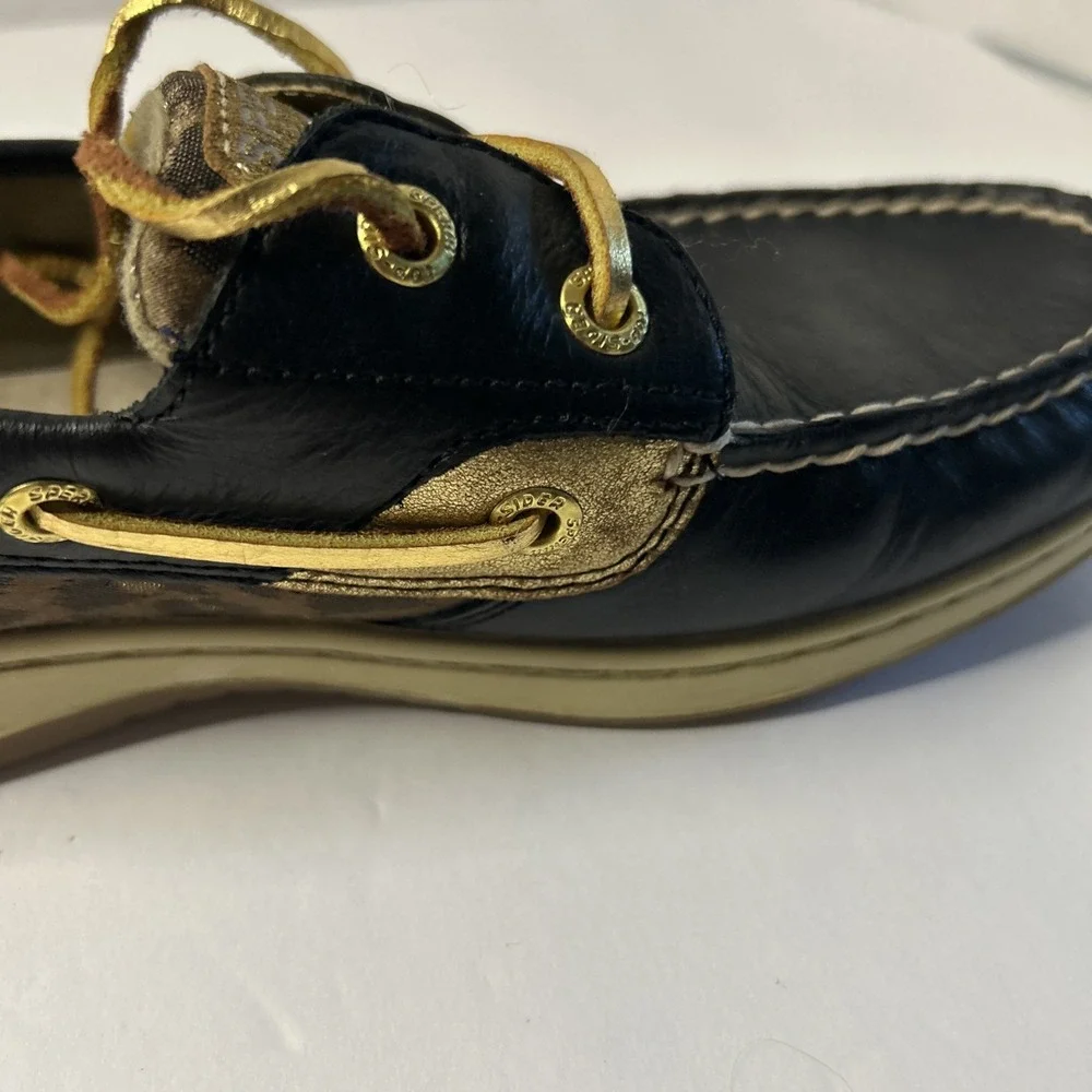 SPERRY TOP-SIDER BOAT SHOES BLACK/GOLD METALLIC SPARKLE WOMEN'S 8 M LEATHER